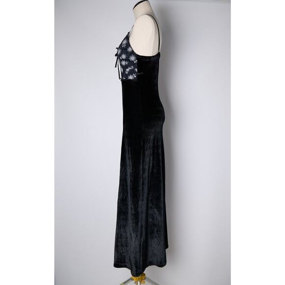 Vtg Y2K Helios Maxi Dress XS Velvet Witchy Goth Whimsigoth Fairy Grunge Floral - Picture 4 of 15